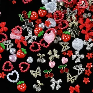 Factory Direct 12 Grid Red Strawberry Heart Butterfly Nail Art Accessories Alloy Resin 3D Nail Decorations
