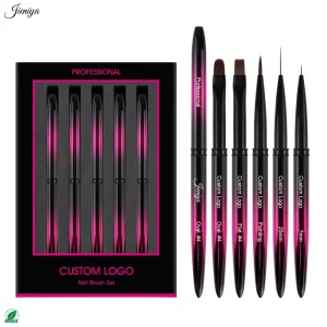Factory Direct Gradient Pink Metal Handle Nail Art Brushes Set Nylon Liner Oval Flat Painting Brush for OEM Custom Logo Service