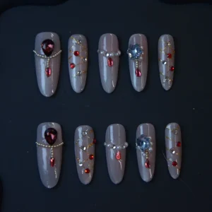 Factory Direct Luxury 3D Almond Cherry False Nails ABS Material Nail Art Salon Use