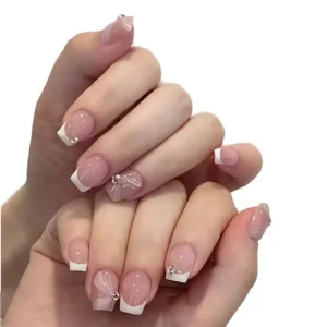 Factory Directly Sale 24pcs Almond French Pure Press on Nails Aritical Nails Design False Nail