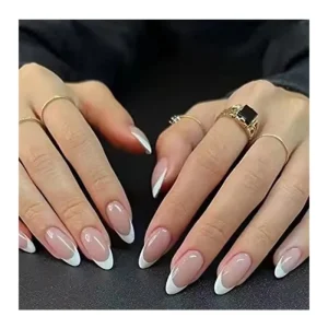 Factory French Style Long Artificial Fingernails False Nails Acrylic Handmade Press on Nails With Rhinestones