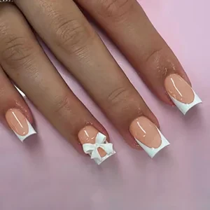 Factory Handmade 24pcs Short Square Artificial Fingernails French Press on Nail Tips with Decorate
