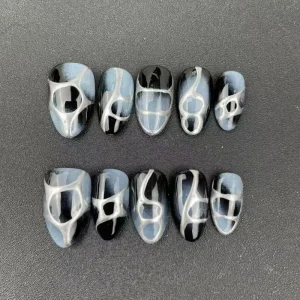 Factory High quality Reusable Press on Nails Almond Shape Dark Style Hand painted Pattern Styles