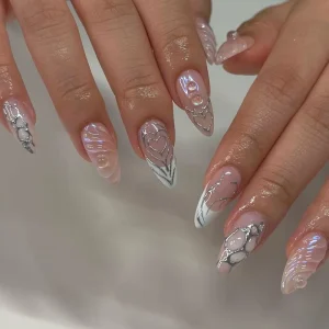 Factory Price 24piece 3d False Nails Ladies Full Cover Artificial Fingernails Press Nails ABS French Nail with Glue