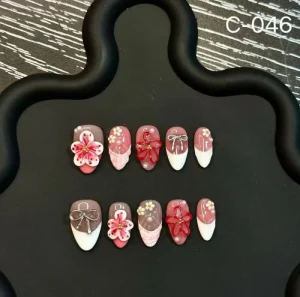 Factory Price False Fake Nails 10pcs Reusable Soft Gel Red White French Tip Christmas Press on Nails Kit
