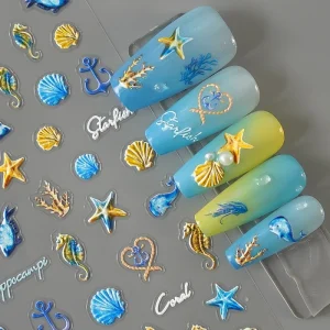 Factory Stock Ocean Nail Art Stickers Decals Cute Cartoon Nail Accessories DIY Summer Sea Nail Sticker for Women Girls