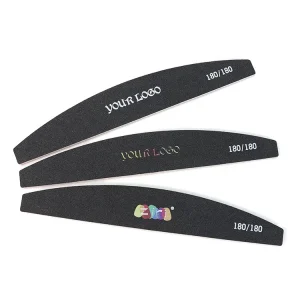 Factory Supply Disposable Manicure Tools Colorful Core Emery Board with Double Sided Black Half Moon Nail File