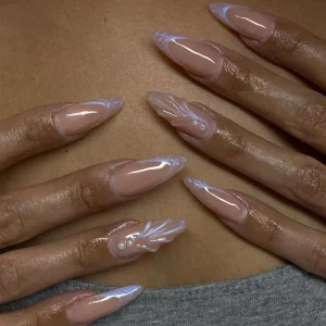 False Finger Color Nude Shell Almond Shaped Press on Nail Artificial Fingernails