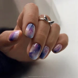 False Finger Milky Way Nail Stars Short Style Short Round Press On Nail Artificial Fingernails