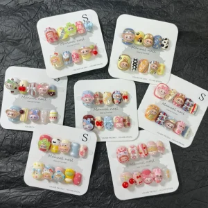False Fingernails Cartoon Kawaii Short Square Round Labubu Handmade Luxury Press on Nails For Glirls Nail Art