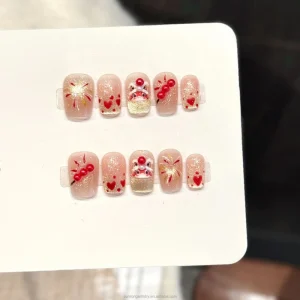 False Nail Art Artificial Fingernails Nude Pink Red Lion Diamond Short Coffin Handmade Press on Nails