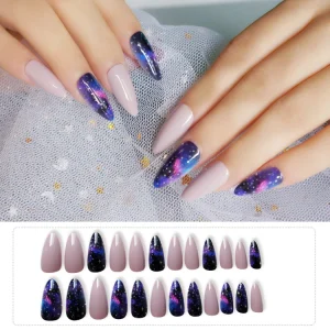 False Nail Long Coffin 24 Pcs Press on Nail Tips for Nail Art with Glue