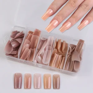 False Nail Tips Gradient Color 140pcs box Full Cover Ballerina Almond Press On Nails For Nail Art