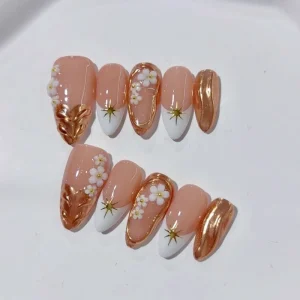 False Nails 100% Handmade Luxury 3D Flower Acrylic Almond Press on Nails