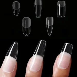 False Nails Acrylic Artificial Transparent and Semi Frosted Wearable Nails Full Cover Fake Nails Press on
