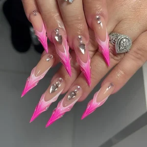 False Nails Long French Style Coffin Press on NailsMechanical 24Pcs Acrylic Nail Artificial Reusable Fingernails