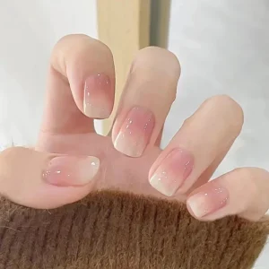 False Nails Short ABS square Gradient pink Nude Press on Nails Fake for Fingers