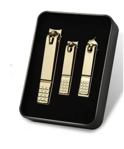 Family Pack Stainless Steel 3pcs Gold Plating Fits All Shaped Toenail Fingernail Cutter Clippers Set