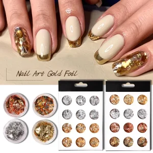 Fashion Design 3D Different Color Gold Foil Flakes Decoration Glitter Painting Crafts Metallic Leaf for DIY Nail Art