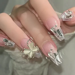 Fashion Press on Nails High Quality New Short Ballerina White French Leopard 24 Pieces Box Shiny Finished Product