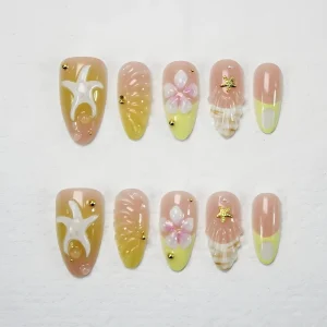 Fashion Yellow Style Long French Manicure Long lasting Press on Style High quality Press on Nails Art False Nail