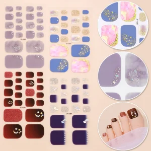 Fashionable 3D New Design Foil Toe Nail Stickers Colorful Plastic Wrap Foot Sticker Shiny Gel Nail Strips