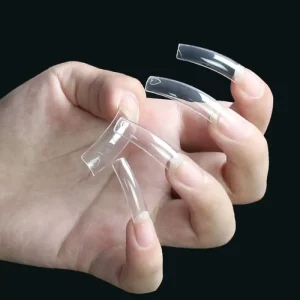 Fashionable Heart Design Coffin Nail Tips Half Cover Nail Tips Private Label Clear Natural Color C Curve Straight Nail Tips