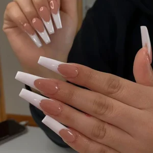 Fashionable Sample French Style Artificial Fingernails Square False Nails Acrylic Press on Nails Handmade