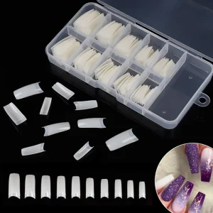 Finger Nail Extensions 100Pcs Half Cover French ABS Square False Nail Tips Box Stiletto Clear Natural Artificial Salon