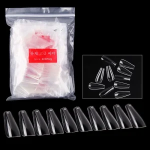 Fingernail ABS Pre designed Design 600pcs bag False Tips Full Cover Long Ballet Nail Tips Clear Natural White