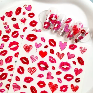 Five Ten GMPC Sedex ISO EUDR 2D Valentine’s Day Red Nail Art Decal Slider Self Adhesive Nail Decal Decoration Sticker for Girl