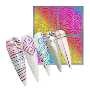 Five & Ten GMPC Sedex ISO EUDR Nail Art Stickers Tips 3D Metallic Gold Rainbow Foil Texture NAIL Accessory Nail Art