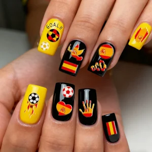Five and Ten GMPC Sedex ISO EUDR FIFA Nail Art Stickers National Football Soccer Spain Argentina France Brazil Fake Nail Tips