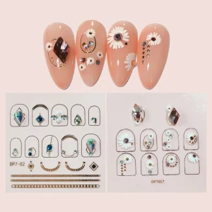 Five and Ten GMPC Sedex ISO EUDR Rhinestone 3D Nail Art Sticker Gold Crystal Gem Resin Acrylic Nail Stickers Decals