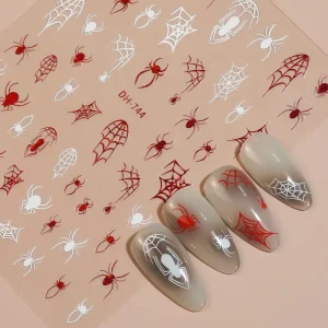 Flat Halloween Nail Stickers 2D Red White Spider Web Design for Nail Art DIY