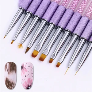 Flat Round Ombre Carving Fan Shaped Gel Nail Art Brushes Liner Drawing Tools with Acrylic Handle and Lid