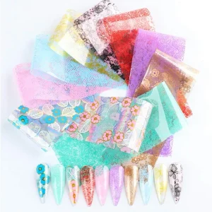 Flower Nail Art Foil Transfer Stickers Holographic Lace Butterfly Foil Adhesive Decal