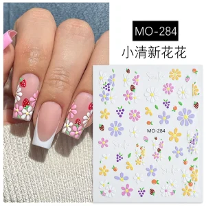 Flower Nail Art Stickers 5d Embossed Design Adhesive Colorful Floral Diy Self-Adhesive Nail Charms Decals