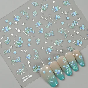 Flower Nail Art Stickers Flower Nail Decals Summer Blue Wind Chimes Floral Flowers Spring Nail Stickers