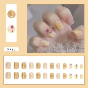 Flower Wearable Square Shaped French Edge Fresh Style High Quality ABS Press On Nails 24pcs for Finger