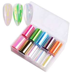 Foil Nail Art Transfer Sticker Foil Set Colorful Nail Foil Thin Iridescent Cellophane for Manicure Nail Art Decoration