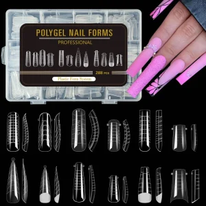 French 12 Designs Mixed 288 Pcs Crystal Dual Nail System Nail Tips Forms Paperless Extension Plastic Almond Fingers