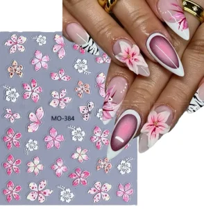 French 3D Holographic Plastic Nail Stickers Thin Shiny Waterproof Self-Adhesive Nail Art Decals for Summer DIY Manicure