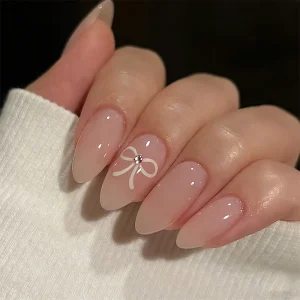French Acrylic Full Coverage Press on Nails Almond Shape Gradient Pink ABS for Daily Wear Glossy False Fingers