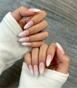 French Acrylic Full Coverage Press on Nails Almond Shape Gradient Pink ABS for Daily Wear Glossy False Fingers
