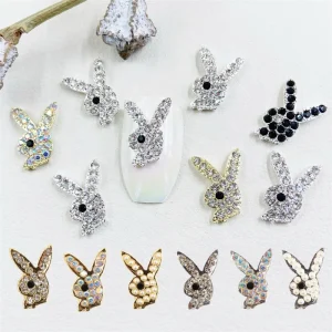 French Bunny Heads 3D Alloy Nail Charms Glitter Kawaii Rhinestones 27 Colours Non Toxic Nail Art Jewelry Manicure