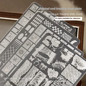 French Butterfly Heart Love Flower Snake Pattern Nail Art Templates Stainless Steel Plate Lace Transfer Tool Nail Stamping