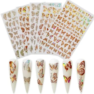 French Christmas DIY Shining 3D Holographic Butterfly Nail Decals Laser Manicure Decoration Art Design Polish Nail