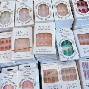 French Fresh Style Acrylic False Nails Custom Fake Nails 24Pcs Press on Nails With Jelly Glue