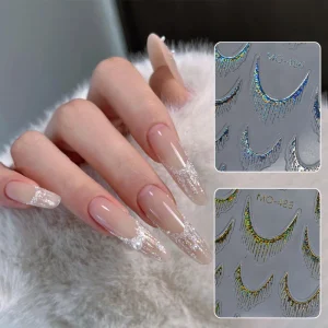 French Gradient Nail Sticker 3D Waterfall Tassels Plastic Foil Stamping Decals for Nail Art Decorations DIY